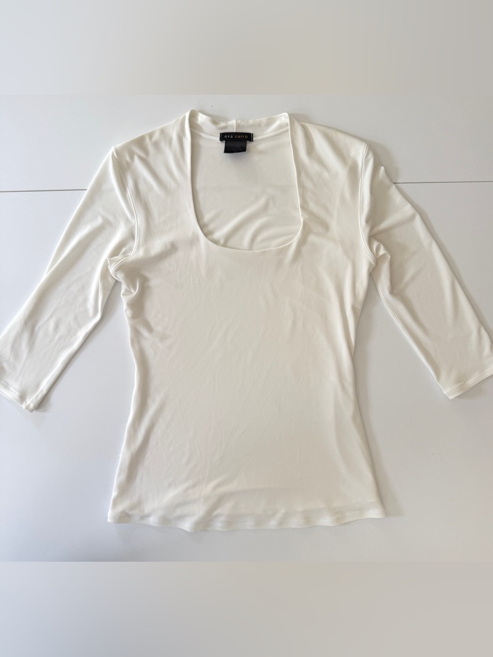 Eva Varro Cream Scoop Neck 3/4 Sleeve Stretch Jersey Top - Size S
